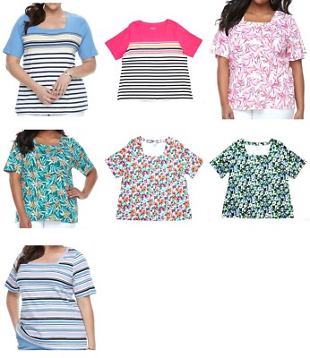 Croft & Barrow Square Neck Cotton Knit Tee Top Womans Plus 1X 2X 3X New $24