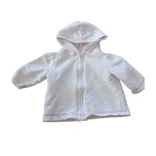 Circo Hooded Zip Up Jacket Girls Size 3M White Pink Stitch Long Sleeve Coat