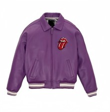 New Custom Handmade Red Tongue Purple Genuine Leather Premium Bomber Jacket