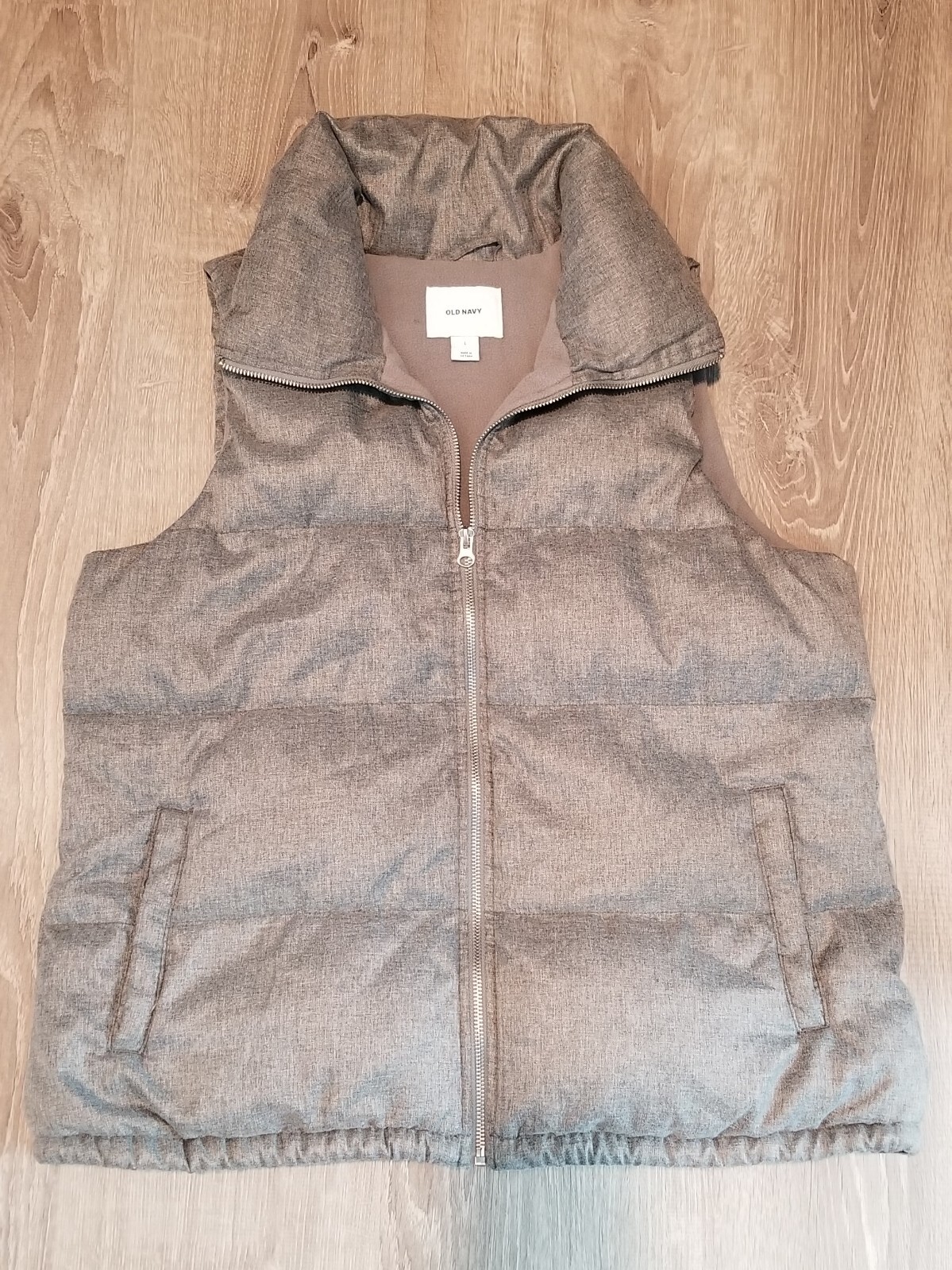 Old Navy Full Zip Puffer Vest with Pockets Mens Size Large Heather Grey