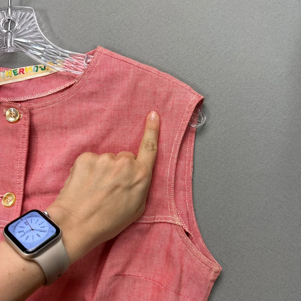 Vintage 50s Pink Box Pleat Dress Button Front Belted Cottagecore  XS 24" Waist - Image 3 of 4