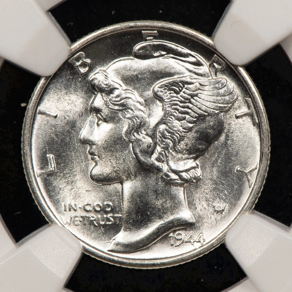1944-S 10c Silver Mercury Dime - Full Bands - PQ White - NGC MS 67 FB - B3812 - Image 4 of 4