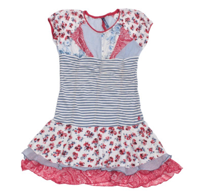 Carbone Shirtkleid Volant-Kleid Gr. 164 Blumen Streifen blau weiß rot Rüschen