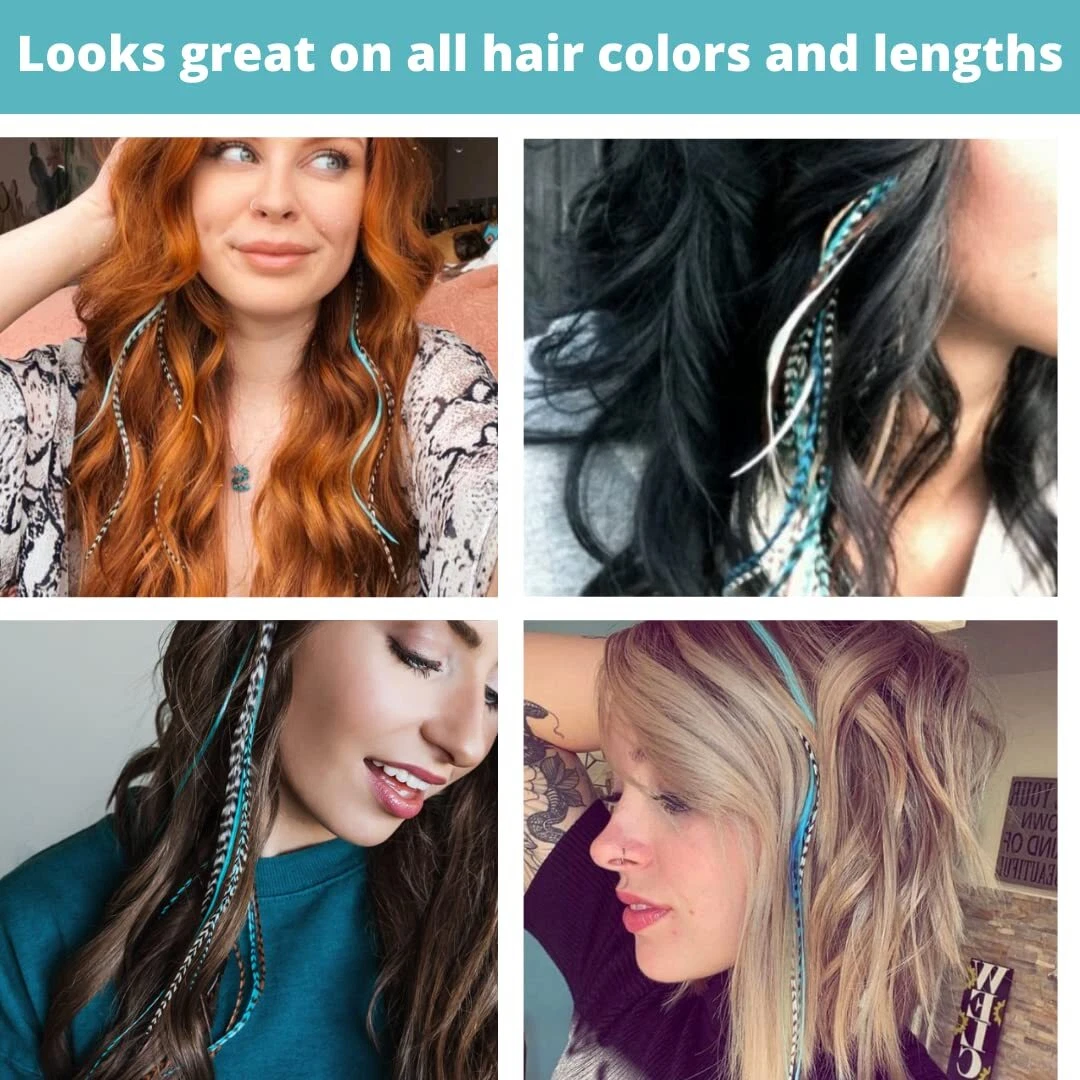 Hair Extensions 100% Real Rooster Long Natural Turquoise Blue