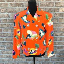Vintage Bloomingdales women's graphic orange boxy blazer 100 silk size 4