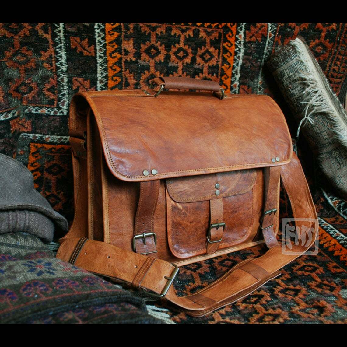 Vintage Genuine Leather Men Messenger Bag Handmade Laptop Briefcase Satchel