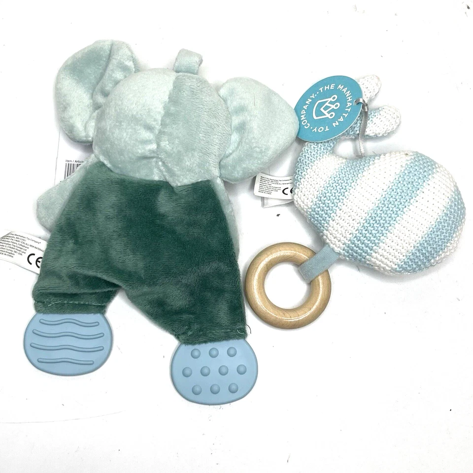 Manhattan Toy Company Bebé Peluche Elefante Arrugado Mordedor + Sonajero Tejido Ballena Foto 2 de 4