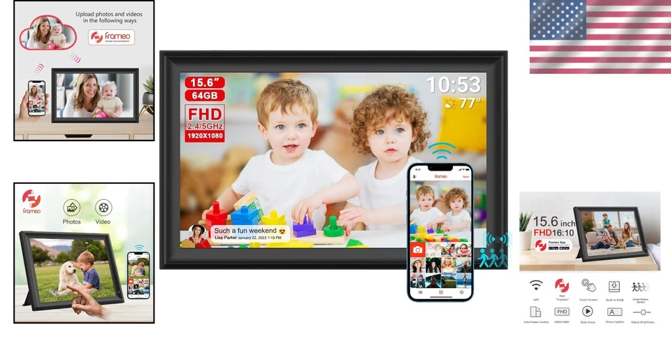 64GB Touchscreen Digital Frame, 15.6'' with Dual WiFi for Seamless Photo Sharing - Image 2 of 4