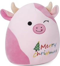 Christmas Cow Plush Toys, Cute Pink Cow Stuffed Animal, Kawaii Soft Pillow Xmas