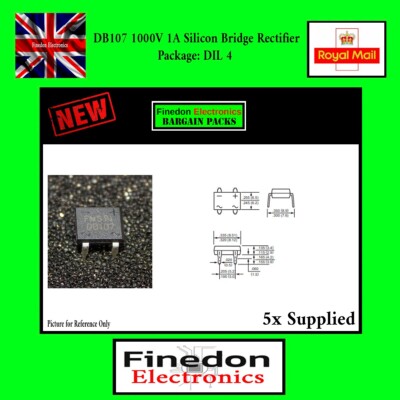 5 Stück DB107 Silizium Brückengleichrichterdiode 1000V 1A DIL-4