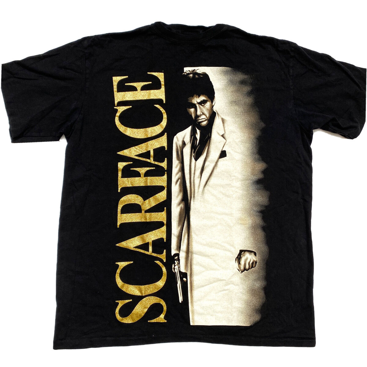 Vintage Scarface Pacino T-Shirt Sz L Gold Glitter Single Vintage Scarface Pacino T-Shirt Sz L Gold Glitter Single
