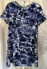 Michael Kors Blue White Abstract Ripple Swirl A-Line Dress Sz 8 Short Sleeve
