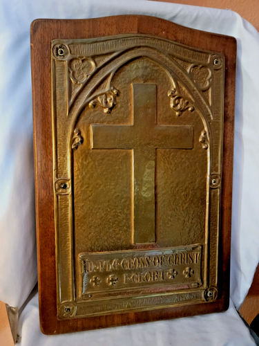 Vintage Brass & Wood Wall Plaque CROSS OF Christ 1941 w/ Provenance - 第 1/6 張圖片