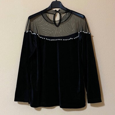 Top Langarm Netz Perlen Dark Goth Klassisch Elegant Zeremonie Made in Italy