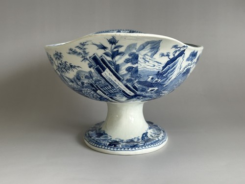 Antiker Wedgwood Perlbesteck Podest Obstständer blau Palisadenmuster 19. Jh. - Bild 3 von 16