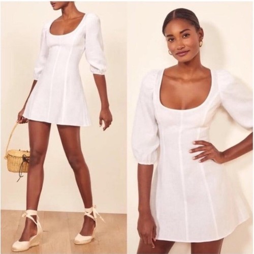 Reformation Maxine White Linen Short Dress- Sz 4~ Beautiful~ - 第 1/12 張圖片