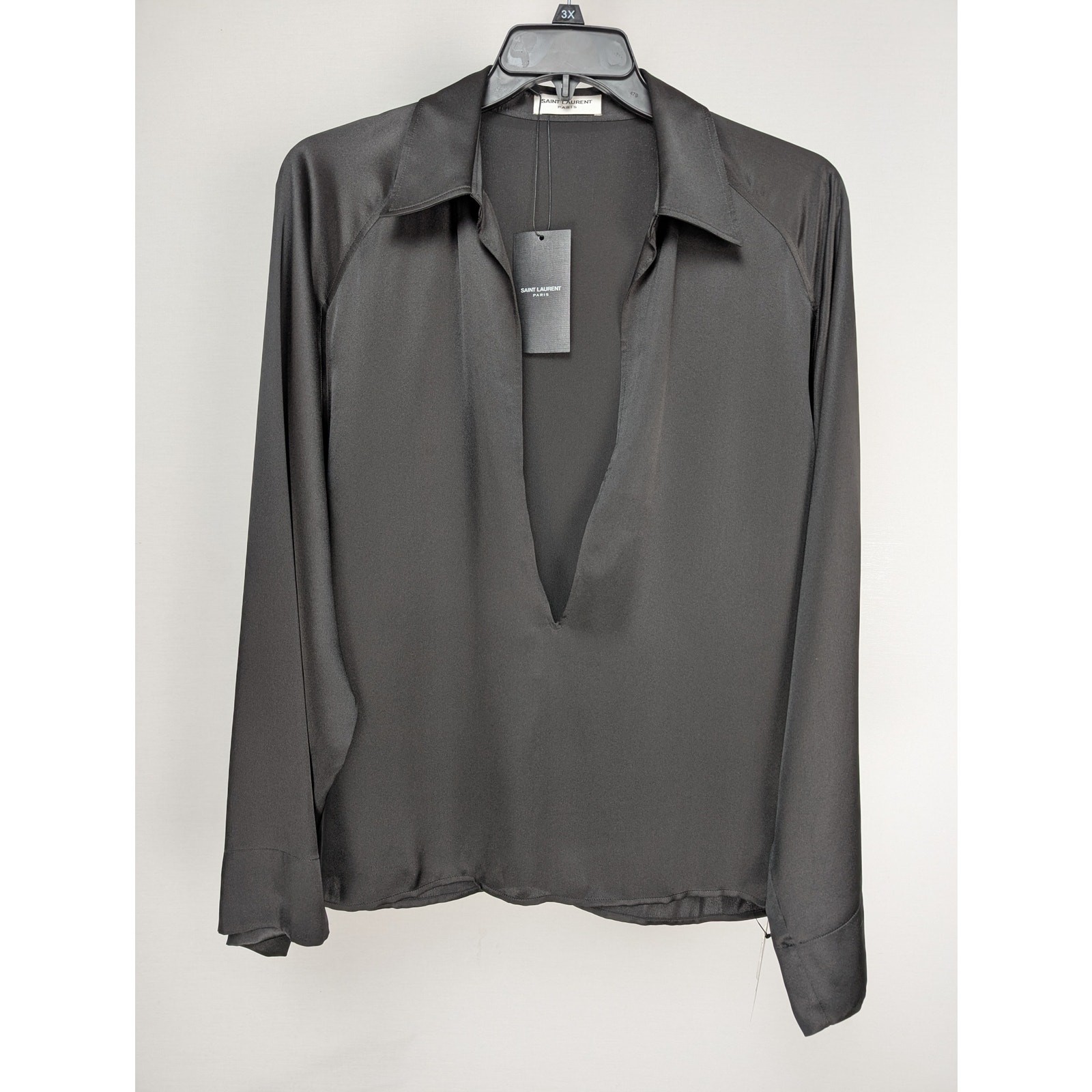 Camicia Saint Laurent Paris in crepe di raso nera nuova con etichetta 41