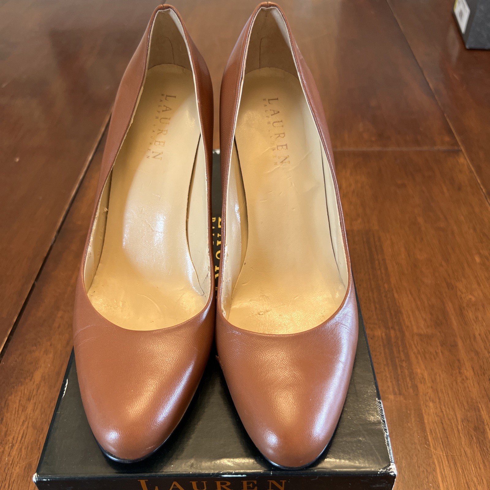 Ralph Lauren Zamora Women's Classic Heel Pumps, Polo Tan Leather, Size 7B