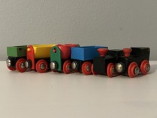 Wooden Railway Lot of 6 - BRIO 2000s Thomas Compatible Vintage Train Cars Trucks