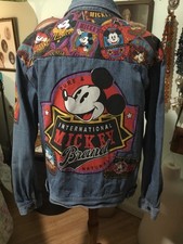 Vintage 90s Disney Mickey Mouse Patchwork Denim Jean Jacket Sz Large