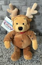 NWT The Disney Store Vintage 8" Winnie the Pooh Reindeer Beanie Plush 1999 Xmas