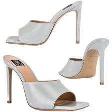 LITA BY CIARA Womens Sandals EU 40 Silver Solid Square Toe Leather Slide Formal