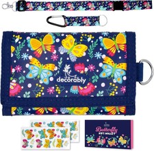 Trifold Kids Wallet with Lanyard - Trifold Butterfly Girls Butterfly Yellow