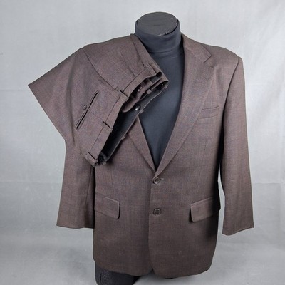 Vintage Innocenti Tom James Suit 42R Mens Brown Wool Birds Eye Pleated Cuffed 