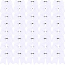 40 PCS 8 Inch White Large Cheer Hair Bows Elastic Ponytail Holder Ribbon Tie