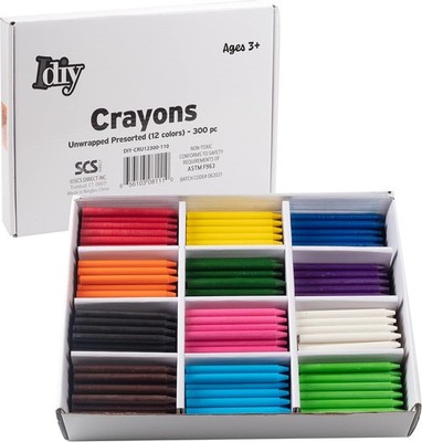 IDIY Unwrapped Bulk Wax Crayons 300 Count 12 Assorted Colors (25 Each)