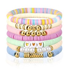 7PCS Friendship Bracelets,Heishi Clay Bead Bracelet,Stackable Preppy Bracelets f