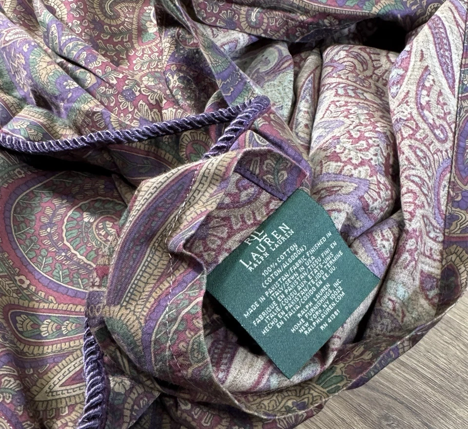 RALPH LAUREN BOHEMIAN PAISLEY One Purple King Corded Pillow Sham Case Luxury - Image 4 of 4