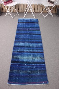 Turkish Rug, Runner 2,4x7 ft Vintage Rug, Blue Purple Floral paisley Wool Rug