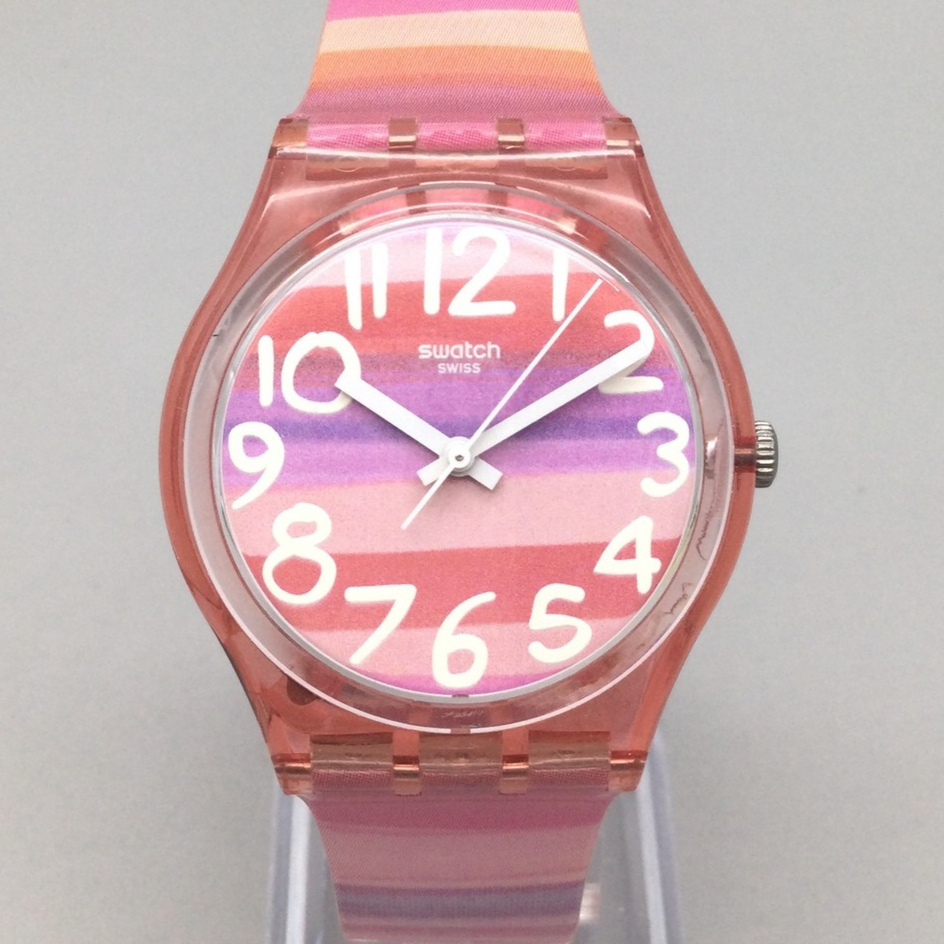 Swatch Watch Womens 34mm Swiss Pink Orange Pastel Stripe  display picture 1