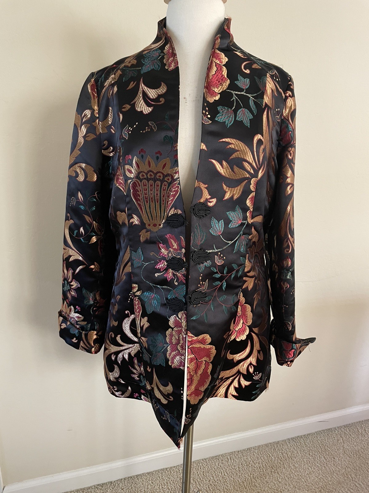 Soft Surroundings Women's Kimono Moon Dynasty Brocade Asian Jacket Floral