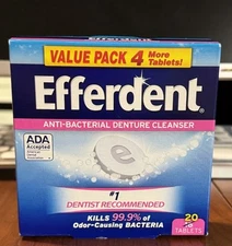 EFFERDENT - 1 Box of 20 Count Tablets Anti-Bacterial Denture Cleanser NEW
