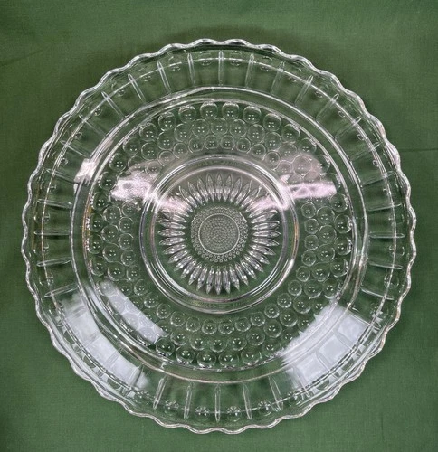 Vintage Federal Glass Sunflower Pressed 11.25” 3 Footed Cake Plate