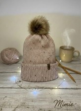 Warm Soft Hand Knitted Pink Tweed Winter Hat Unisex Premium Wool Handmade