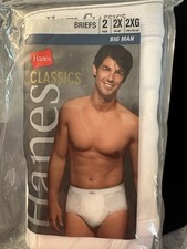 Hanes 2 Pr CLASSICS 100 cotton white Briefs 2X/2XG 44-46 NIP