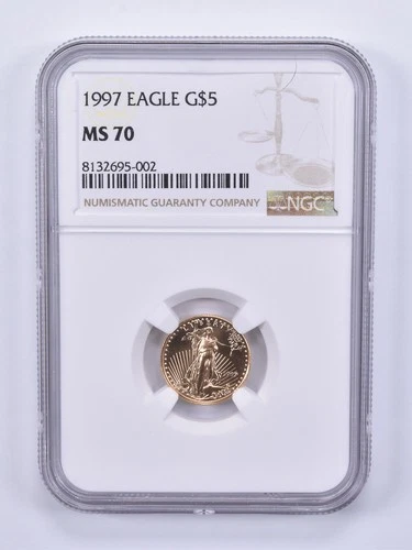 1997 $5 American Gold Eagle 1/10 Oz Gold MS70 NGC Brown Label *0344