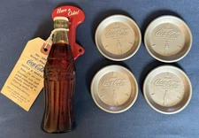 Vtg 1950’s Coca-Cola Bottle Door Pull Milto Sturm & Co. & 4 Original Coasters
