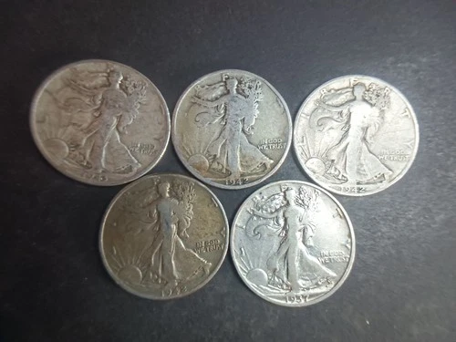 5 Different Walking Liberty Silver Half Dollars
