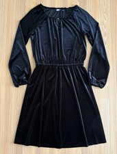 Lands End Velvet Fit & Flare Peasant Dress S Black Witchy Renaissance Gothic