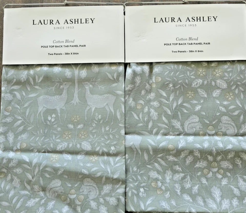 4 paneles de cortina Laura Ashley 37x84 cortinas de mezcla de algodón Woodland Forest Friends Foto 2 de 4