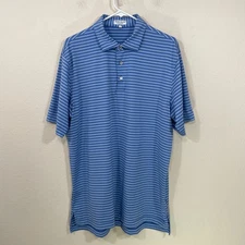 Peter Millar Summer Comfort Golf Polo Shirt Mens Large Blue Striped Stretch
