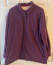 L.L. Bean long sleeve women’s button up fuzzy lined purple shirt