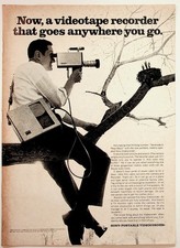 Vintage 1967 Sony Portable Videocorder Magazine Ad Early TV Camera Ephemera