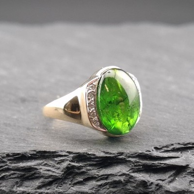 Sogni d'Oro Gold 585er Damenring mit Grünem Tourmalin, 14 kt Goldring 
