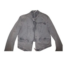 Free People Washed Gray Cropped Moto Jacket Whipstitch Military Twill Small