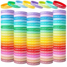 60 Pieces Jesus Loves You Silicone Bracelets Christian Wristbands Bulk Bible ...